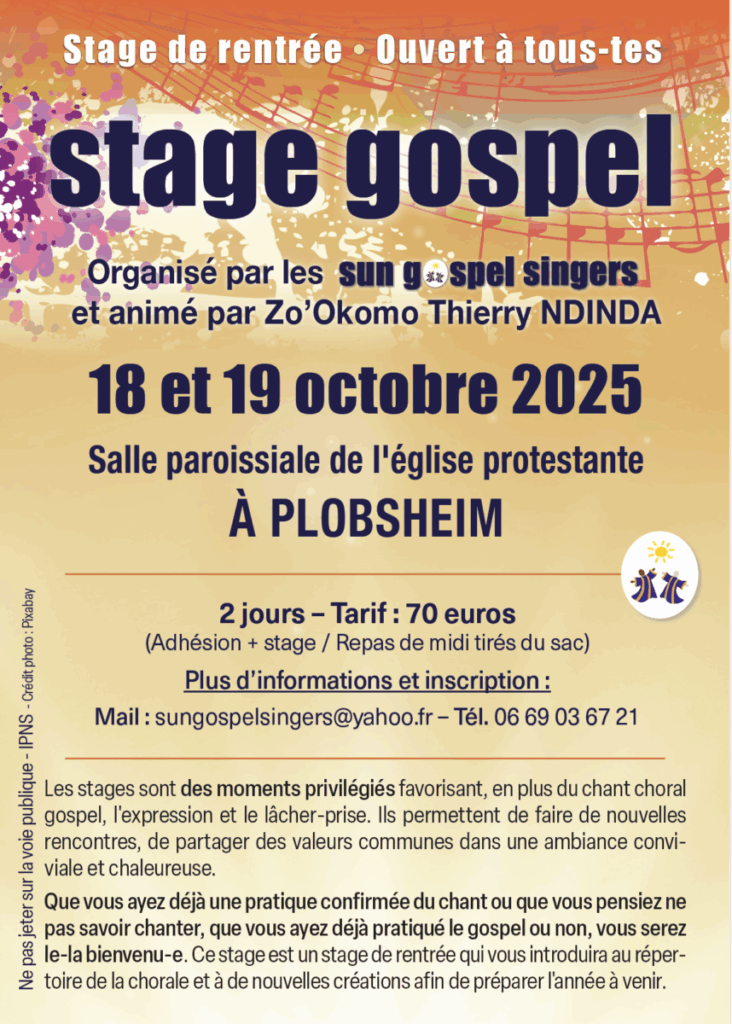 Stage Gospel de rentrée, 18 et 19 octobre 2025 à Plobsheim