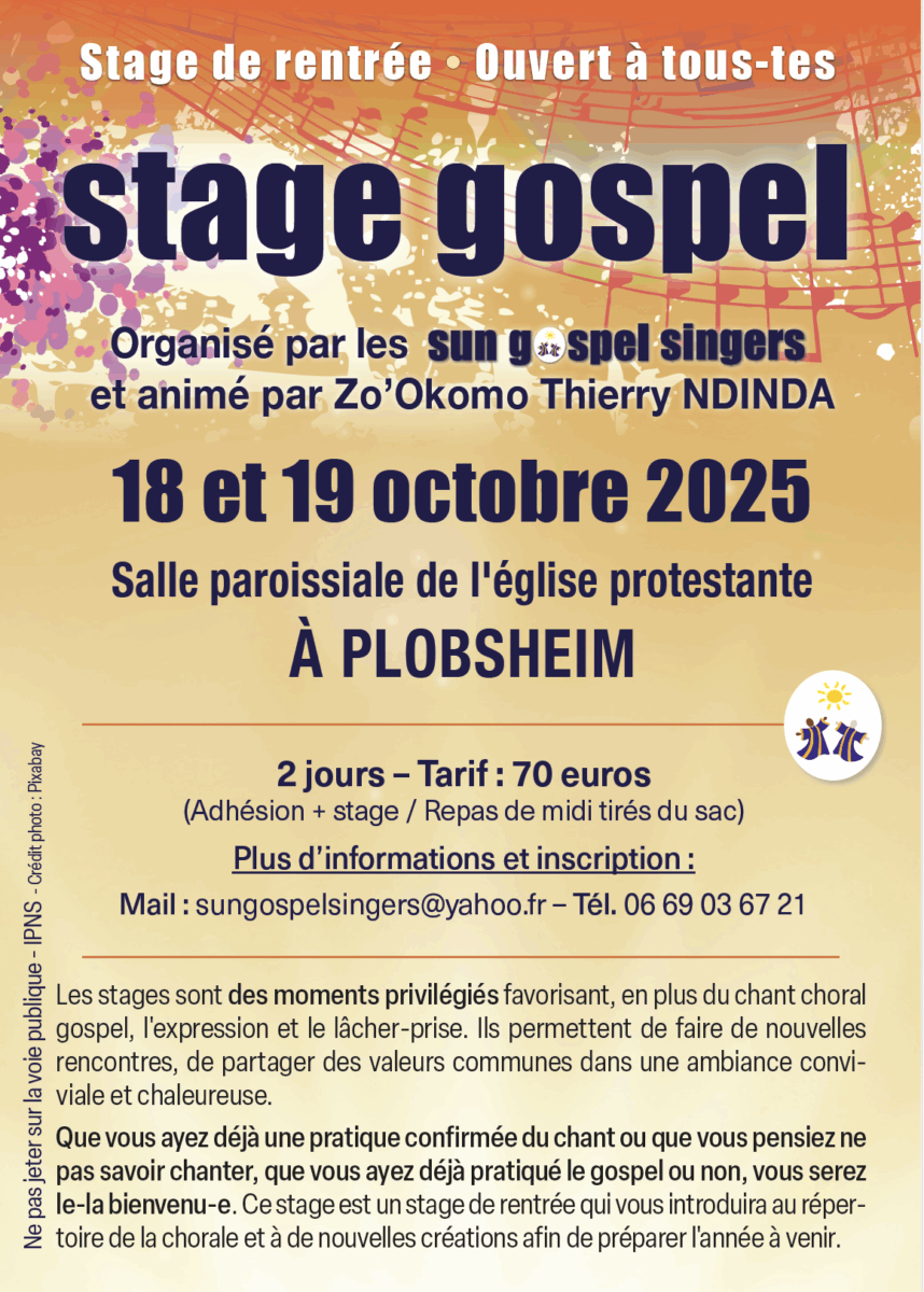 Stage Gospel de rentrée, 18 et 19 octobre 2025 à Plobsheim